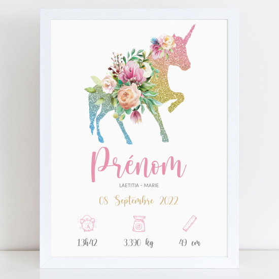 Baby birth poster - Glitter unicorn