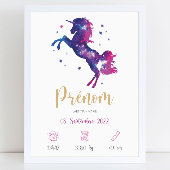 Baby birth poster - Unicorn stars