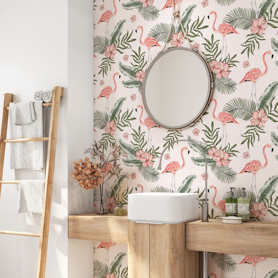 Bathroom Self Adhesive - Pink flamingos