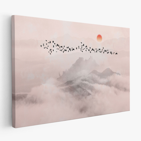 Canvas Print - Dark birds flying over mountains