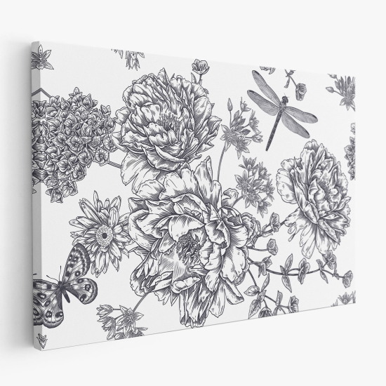 Canvas Print - Dragonfly Flowers