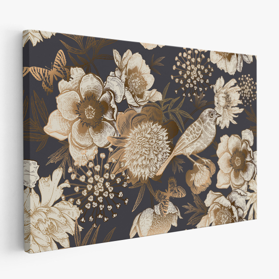 Canvas Print - Flowers Birds Butterflies