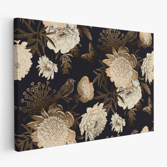 Canvas Print - Flowers Birds Butterflies