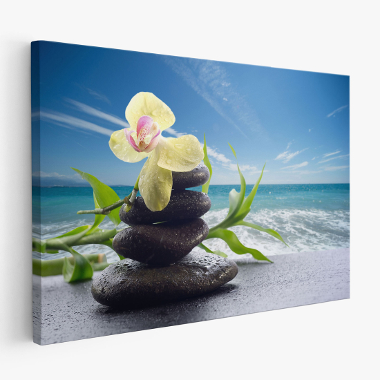 Canvas Print - Flowers Pebbles