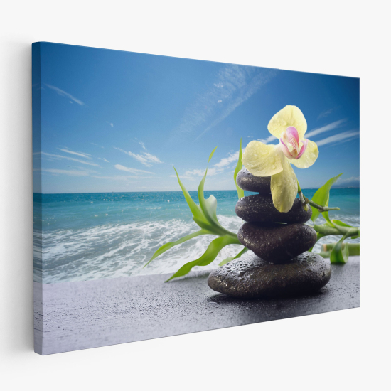 Canvas Print - Flowers Pebbles