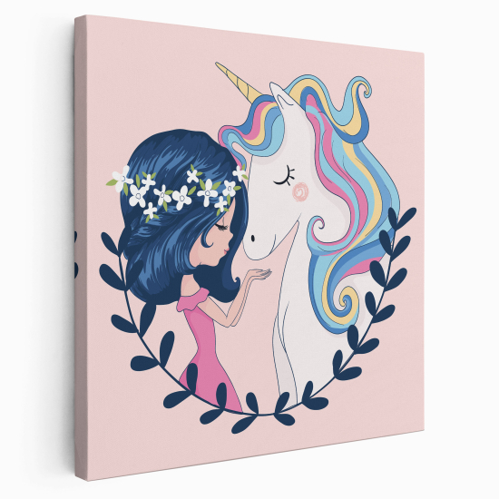 Canvas Print for Kids - Girl and Unicorn