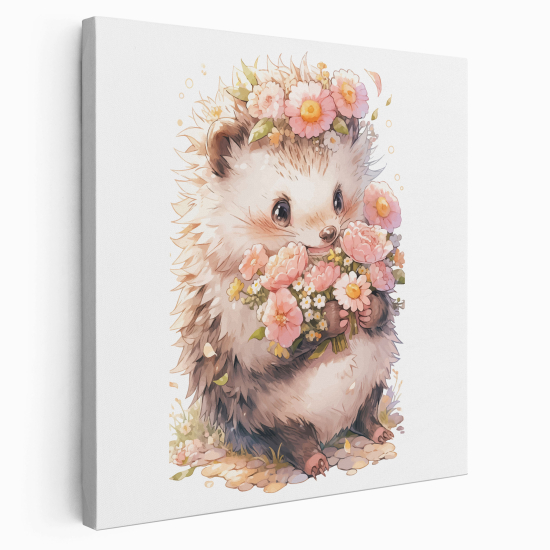 Canvas Print for Kids - Hedgehog Flowers