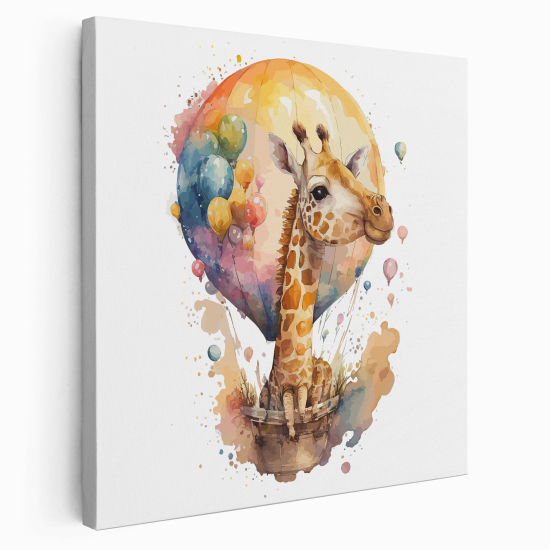 Canvas Print for Kids - Hot Air Balloon Giraffe