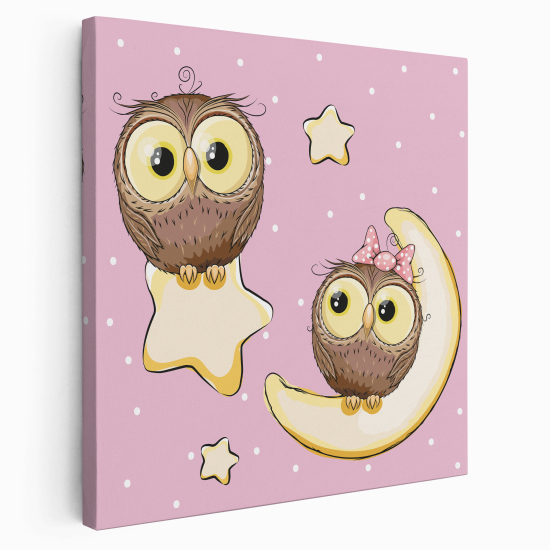 Canvas Print for Kids - Owls moon stars