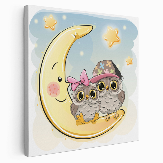 Canvas Print for Kids - Owls on the Moon