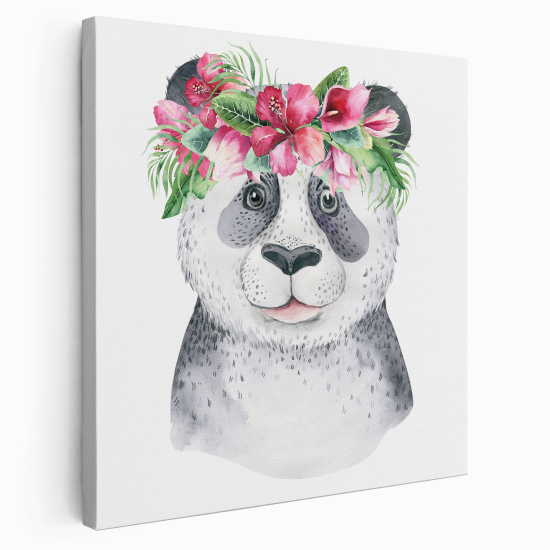 Canvas Print for Kids - Panda Flowers