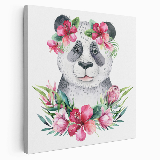 Canvas Print for Kids - Panda Flowers