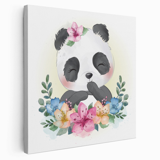 Canvas Print for Kids - Panda Flowers