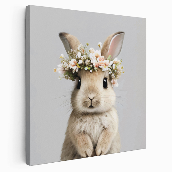 Canvas Print for Kids - Rabbit Flowers