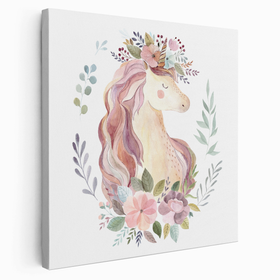 Canvas Print for Kids - Unicorn Flowers