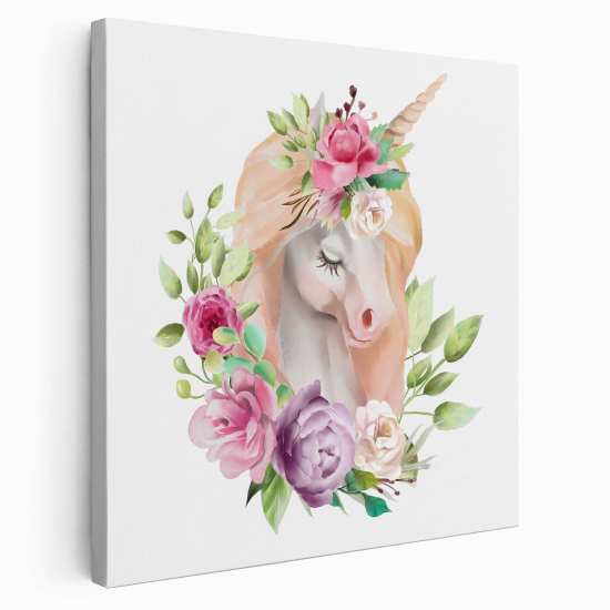 Canvas Print for Kids - Unicorn Flowers