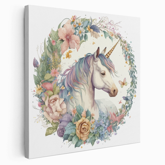 Canvas Print for Kids - Unicorn Flowers