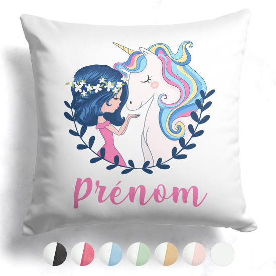 Customized two-tone Pillow - Girl and Unicorn