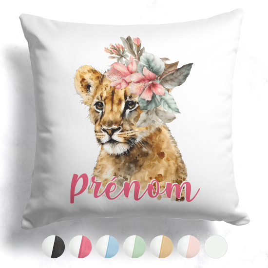 Customized two-tone Pillow - Lion cub flowers