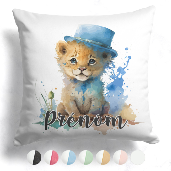 Customized two-tone Pillow - Lion cub with hat