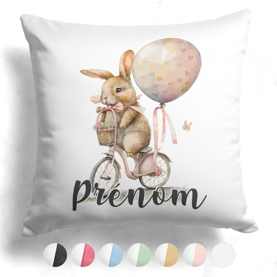 Customized two-tone Pillow - Rabbit on a bicycle