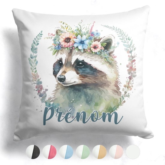 Customized two-tone Pillow - Raccoon flowers