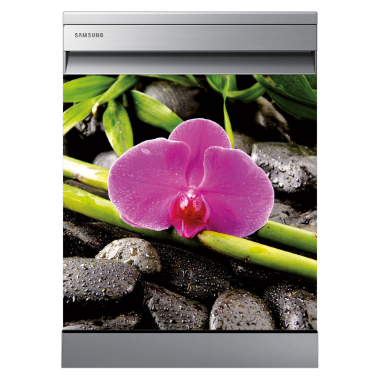 Dishwasher Sticker - Zen bamboo pebbles orchid