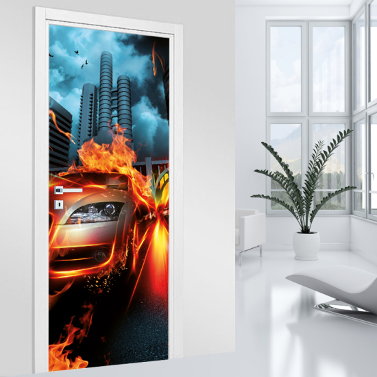 Door Sticker - Decal - Car on Fire