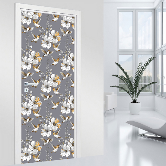 Door Sticker - Decal - Flower birds