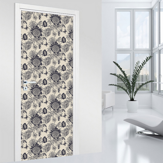 Door Sticker - Decal - Flower birds