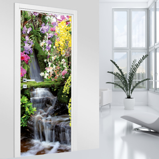 Door Sticker - Decal - Flower Waterfall