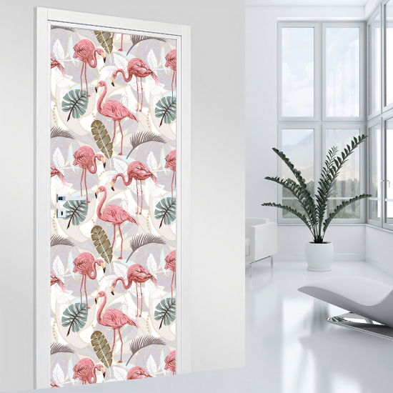 Door Sticker - Decal - Pink flamingos