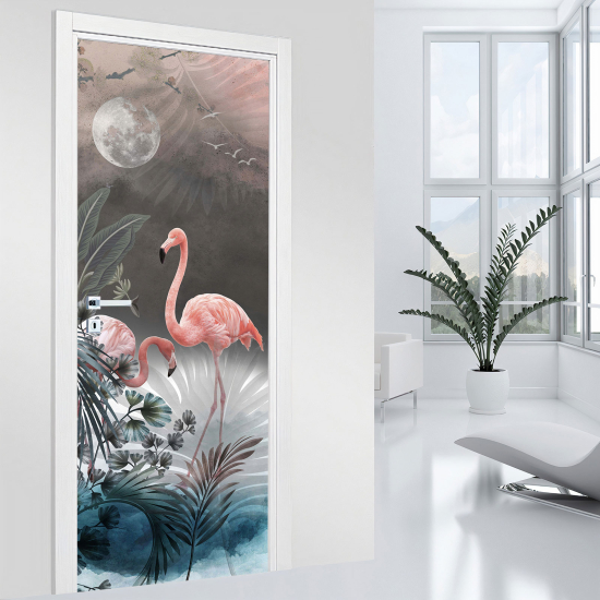 Door Sticker - Decal - Pink flamingos