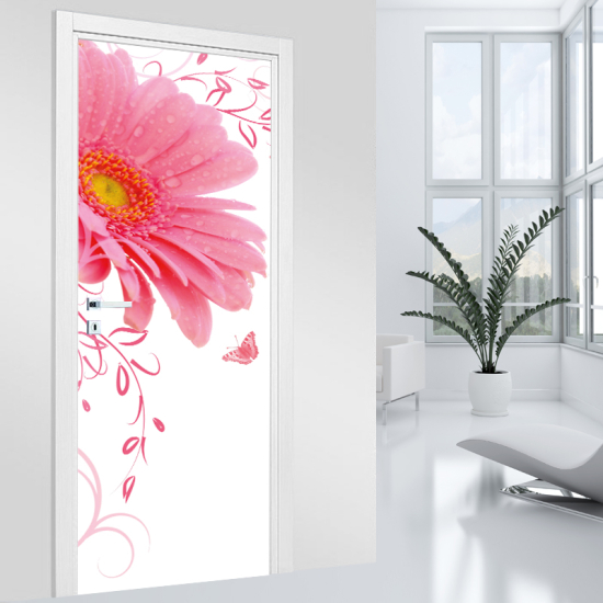 Door Sticker - Decal - Pink flower