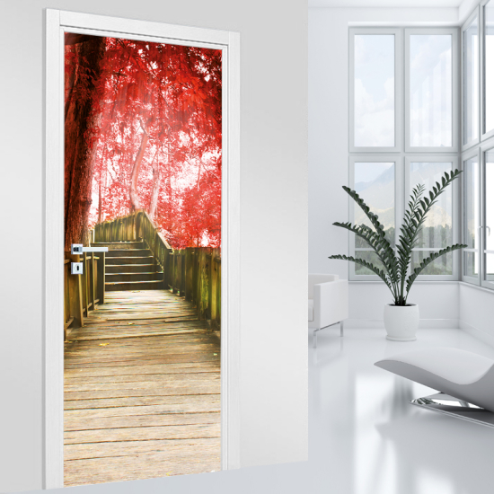 Door Sticker - Decal - Red tree stairs