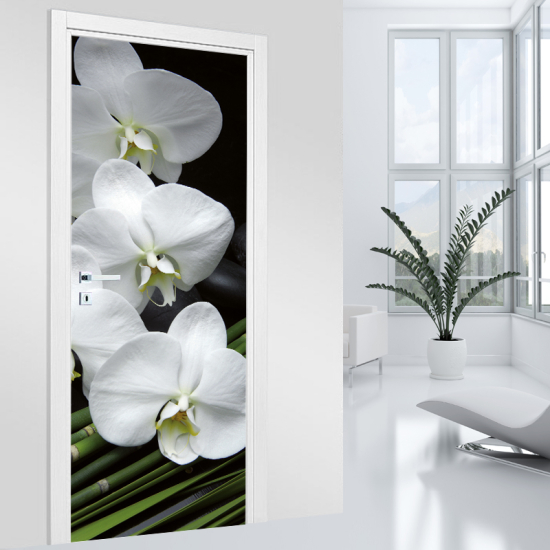 Door Sticker - Decal - White Orchid