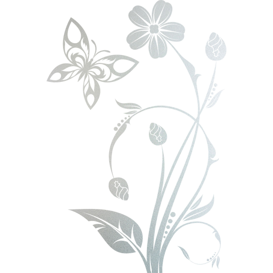 Frosted Window Glass Sticker - Butterfly Flowers