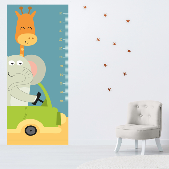 Height Chart Wall Sticker - Giraffe and elephant in a car