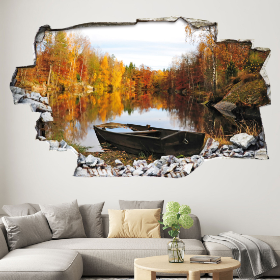 Hole In The Wall Sticker - Optical illusions - Autumn River