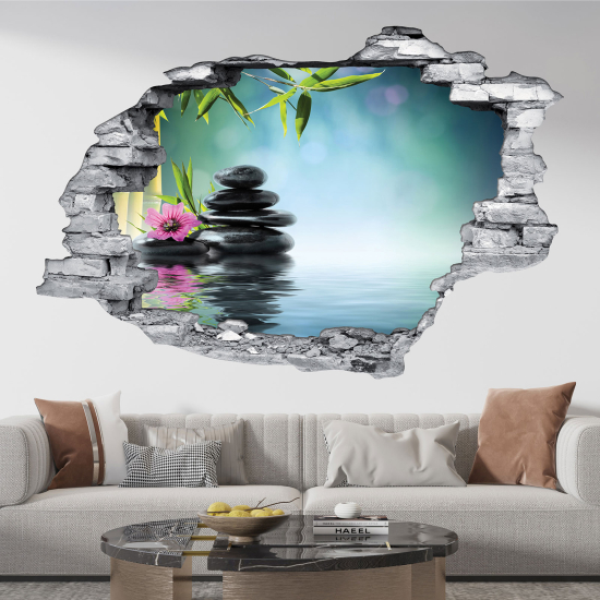 Hole In The Wall Sticker - Optical illusions - Bamboo flower