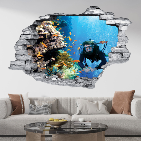 Hole In The Wall Sticker - Optical illusions - Diver