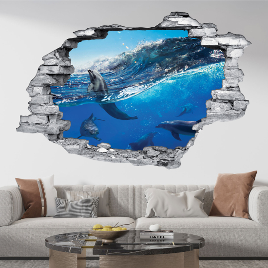 Hole In The Wall Sticker - Optical illusions - Dolphins