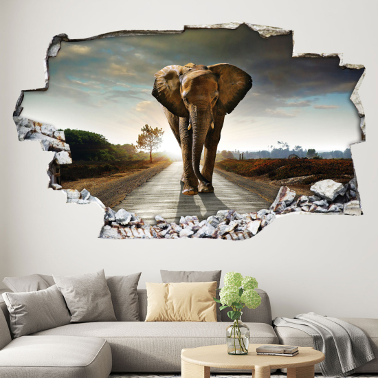 Hole In The Wall Sticker - Optical illusions - Elephant