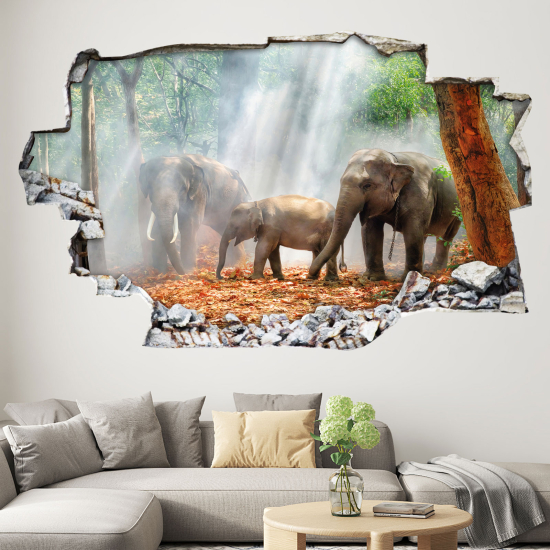 Hole In The Wall Sticker - Optical illusions - Elephants