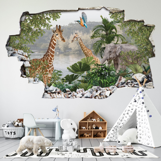 Hole In The Wall Sticker - Optical illusions - Forest Animals