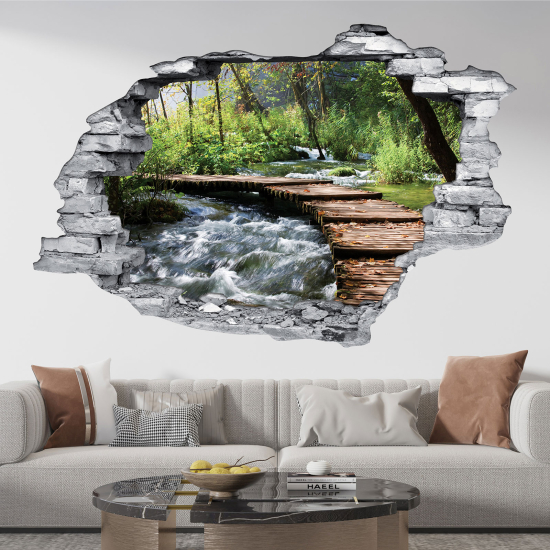 Hole In The Wall Sticker - Optical illusions - Forest Path