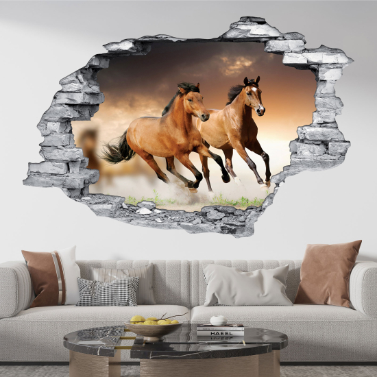 Hole In The Wall Sticker - Optical illusions - Horses