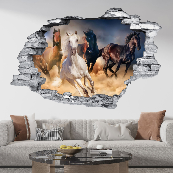 Hole In The Wall Sticker - Optical illusions - Horses