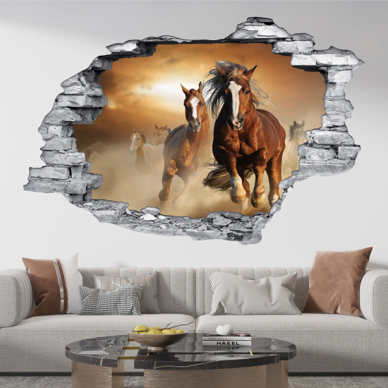 Hole In The Wall Sticker - Optical illusions - Horses