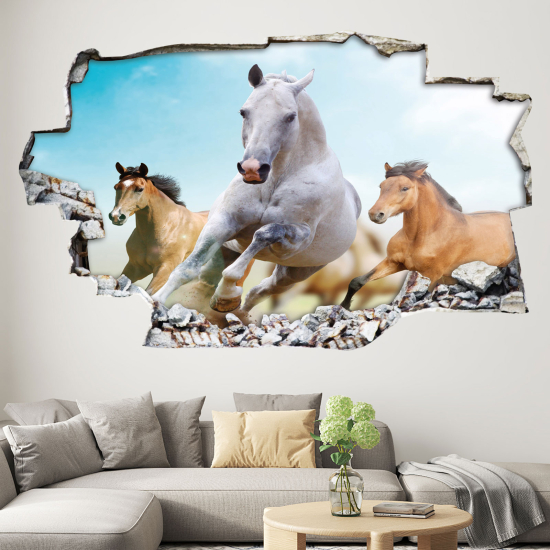 Hole In The Wall Sticker - Optical illusions - Horses